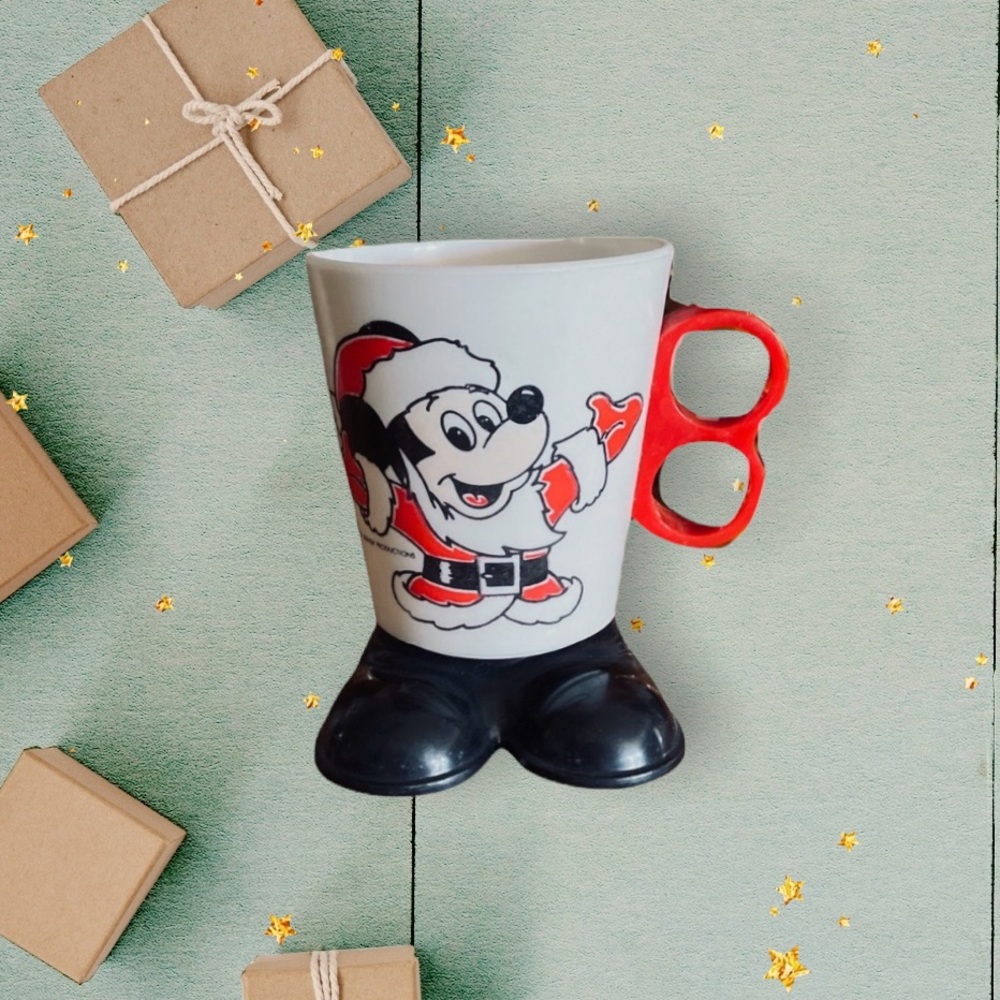 Vintage Plastic Mickey Mouse Santa Suit Mug with Feet